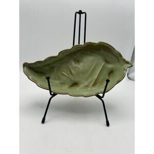 Vintage Frankoma Pottery Prairie Green Large Leaf Serving Dish #226 9.5”